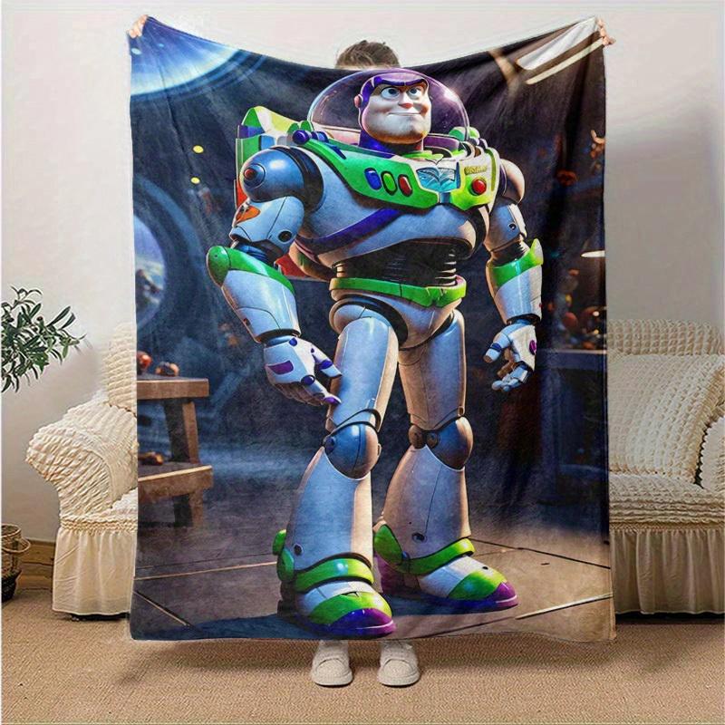 1PC Cartoon Astronaut Robot Blanket, Seasonally Universal, Home Decor, Soft Flannel Throw Blanket, Versatile & Cozy for Bedroom, Living Room