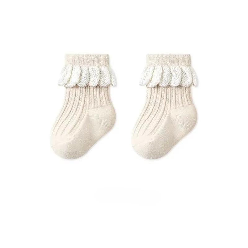 Кружевные детские носки принцессы, носки средней длины для новорожденных, хлопковые милые детские аксессуары для девочек 0-5 лет