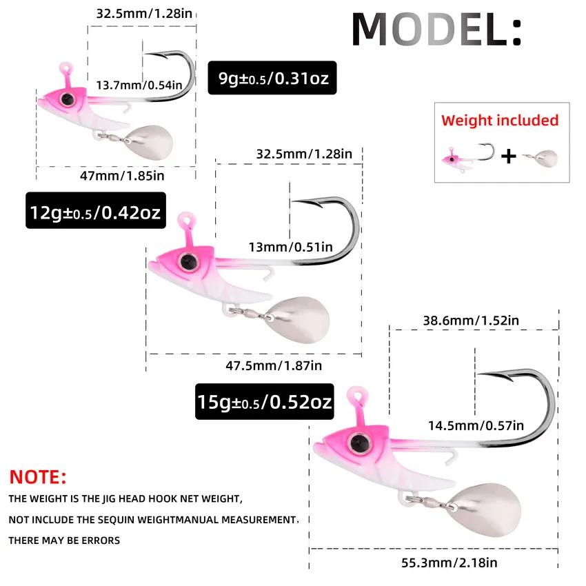 5 шт. Джиг-головки 7,5 г 10,5 г 15 г Рыболовные приманки Тонущие Вращающиеся Блестки Металлические Блесны Рыболовные Крючки Джиги Крючки Приманки Снасти