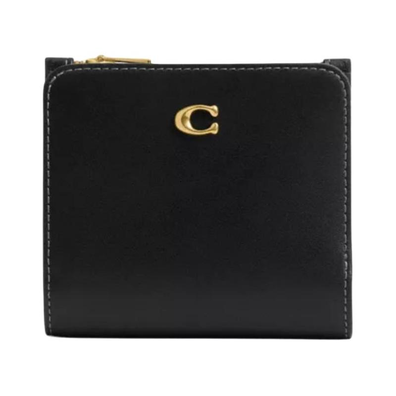 Coach Однотонный складной кошелек на молнии с множеством отделений для карт из телячьей кожи, обычный женский, черный, черный