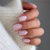 Gold-Edged Stripe Whitening Nail Patches - Simple Style Short Manicure Pieces