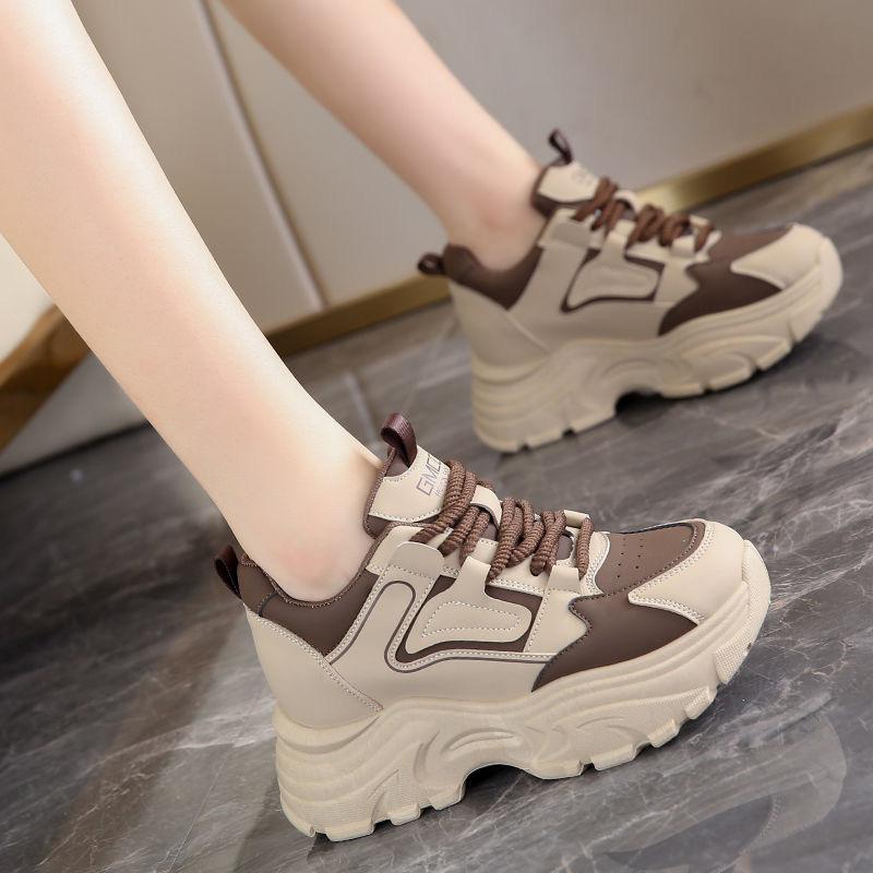 Chunky Sneakers Women Spring Autumn Thick Bottom Dad Shoes Woman Fashion PU Leather Platform Sneakers Ladies