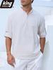 Летняя повседневная рубашка с коротким рукавом из смесового льна для мужчин - Дышащие топы хенли на пуговицах однотонных цветов