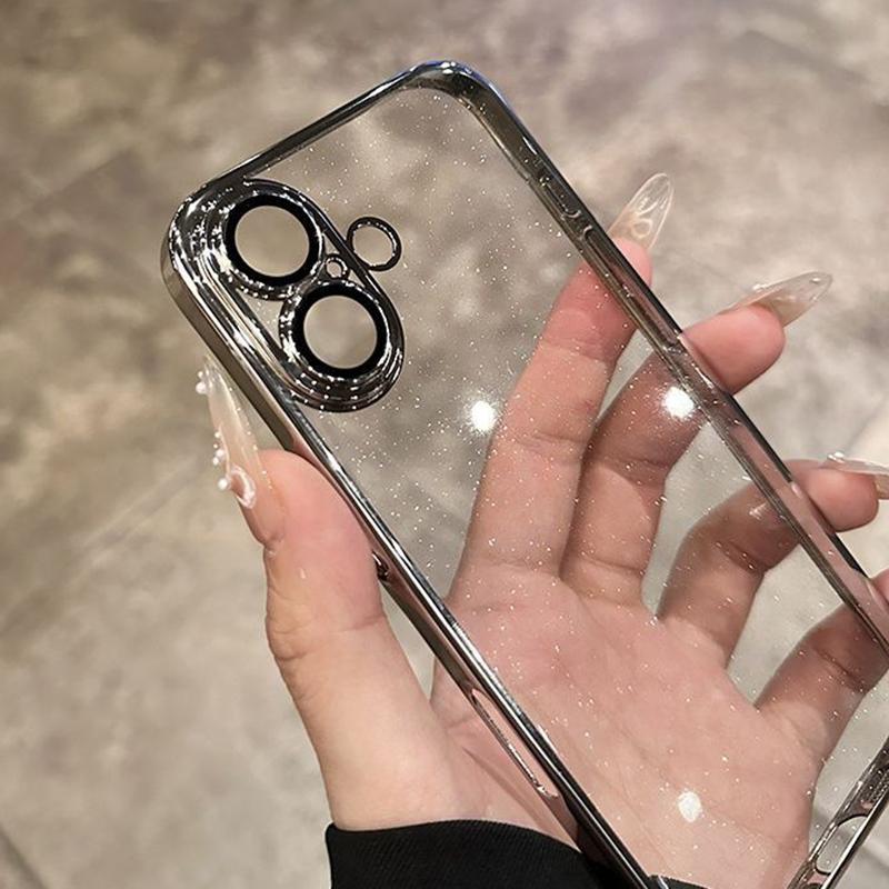 Блестящий Прозрачный Покрытие Жесткий ПК Чехол Для iPhone 17 Air 16 15 14 13 12 11 Pro Max Plus Защита Камеры Сияющая Задняя Крышка