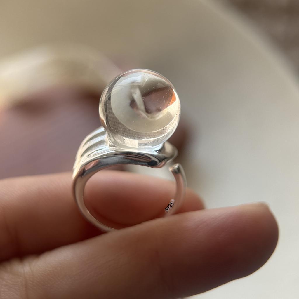 925 Silver Rings for Women Couple Minimalist Handmade Big Ball Ring Fine Jewelry Birthday Gift Prevent Allergy