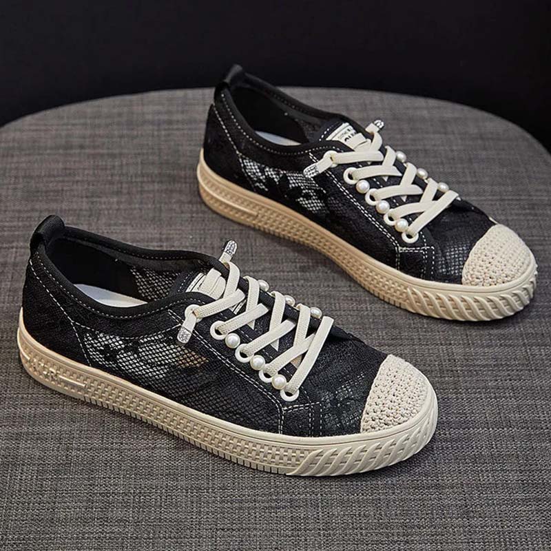 Женская обувь на плоской подошве с сетчатым вырезом, дышащая парусиновая обувь с тонкой мягкой подошвой, простой повседневный стиль, весна-лето