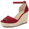 Allegra K Women's Platform Wedge Heel Sandals with Ankle Strap, Red, Size 25.5cm