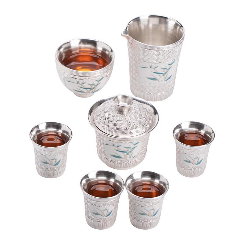 Master Zheng Wenqiang Gilded Silver Bamboo Rhyme Ceramic Kung Fu Tea Gift Set
