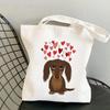 Shopper Brown Dachshund with Hearts In Love Tote Bag Women Harajuku Shopper Handbag Girl Shoulder Shopping Bag Lady Canvas Bag