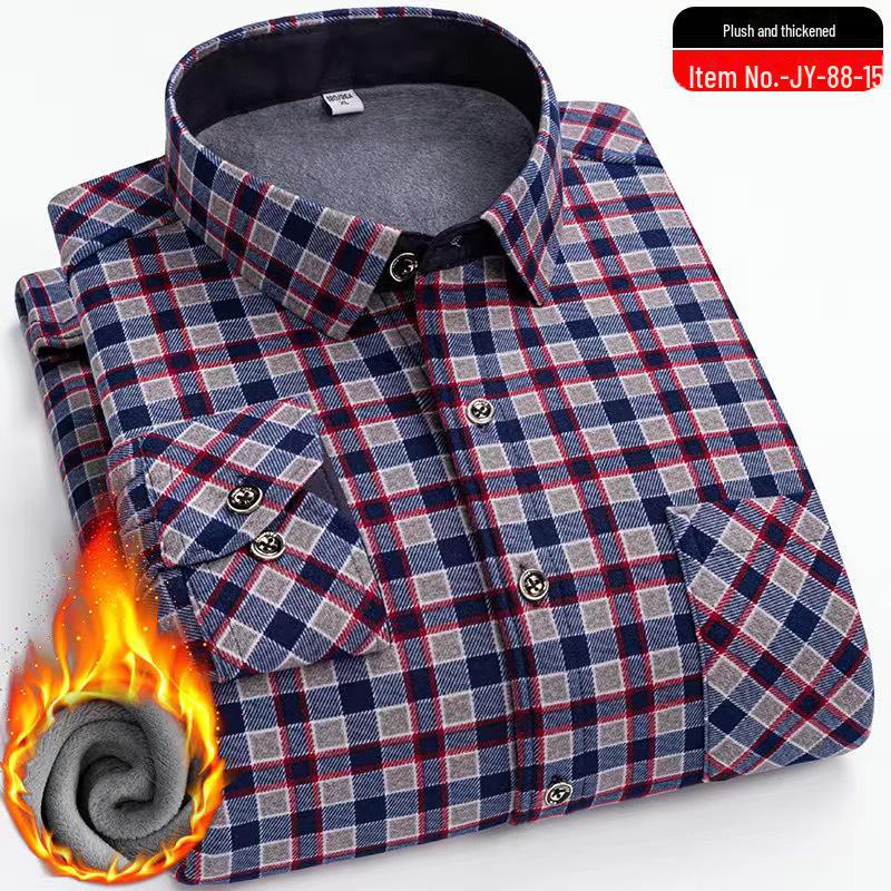 Men's Elastic Non-Iron Plaid Shirt - Warm, Thickened, Long-Sleeved for Casual or Business Wear In Autumn and Winter.