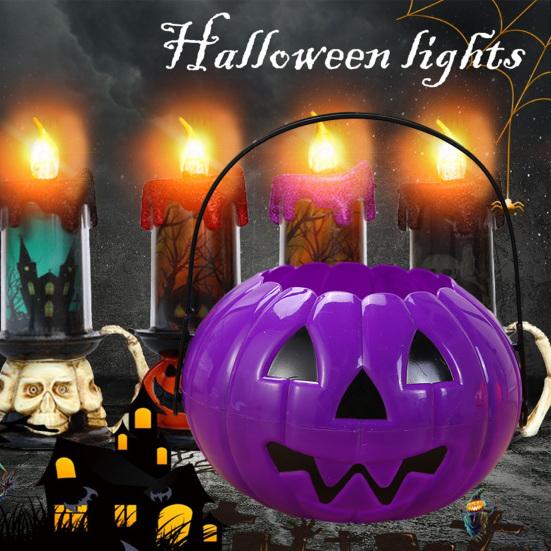 Scary Halloween Candy Bucket Detachable Pumpkin Kettle Box for Trick or Treat Spacious Eye-catching Decoration