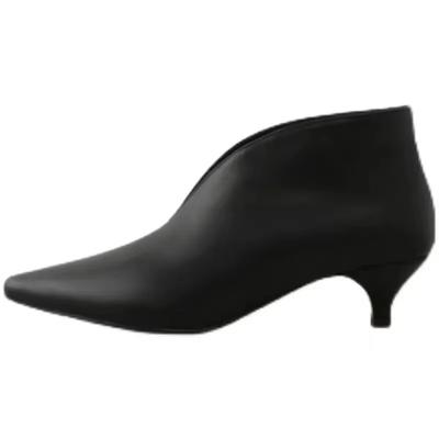 Ботильоны без застежек, зимняя обувь, каблук-рюмочка, зимние ботинки из коровьей кожи, женская обувь в корейском стиле, острый нос, французская женская обувь в стиле ретро