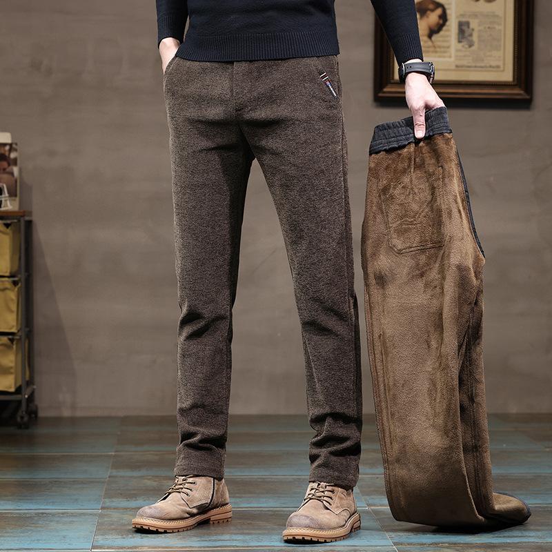 2024 Осень и зима Новые мужские плюшевые толстые повседневные брюки из синели, облегающие прямые брюки-трубы, модная верхняя одежда