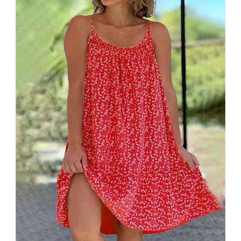 Женская модная одежда, повседневное летнее платье без рукавов с глубоким v-образным вырезом для женщин, пляжные платья с цветочным принтом, женские свободные мини-юбки для вечеринок, большие размеры