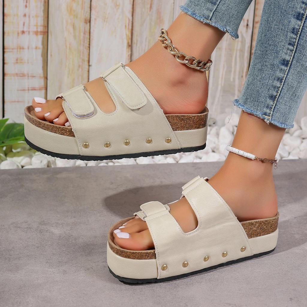 Women Slippers Cork Footbed Heels Platform Sandals 2024 New Women Slides Summer Slippers Slides Women Zapatillas Mujer