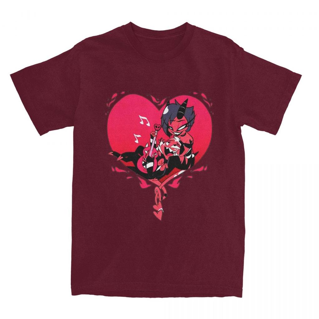 Мужская футболка Helluva Cartoon Novelty Cotton Tee Shirt Short Sleeve Moxxie and Millie T Shirt Round Neck Tops Printed