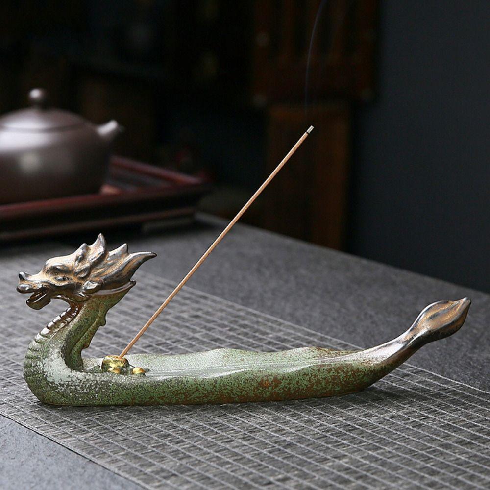 Ceramics Line Incense Insertion Seat Dragon Boat Shape Incense Tray Incense Burner Collectible