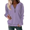 Women's Fashion Casual Zipper V-Neck Loose Long Sleeve Solid Color Sweatshirt