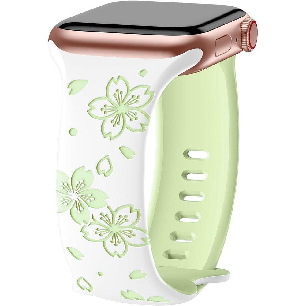 Silicone Silicone Bracelet 42/44/45mm Sakura Engraved Bracelet Watch Band For Apple Watch Band