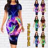Тонкое платье длиной до колена с коротким рукавом, модное женское платье миди с 3D красочным принтом птиц