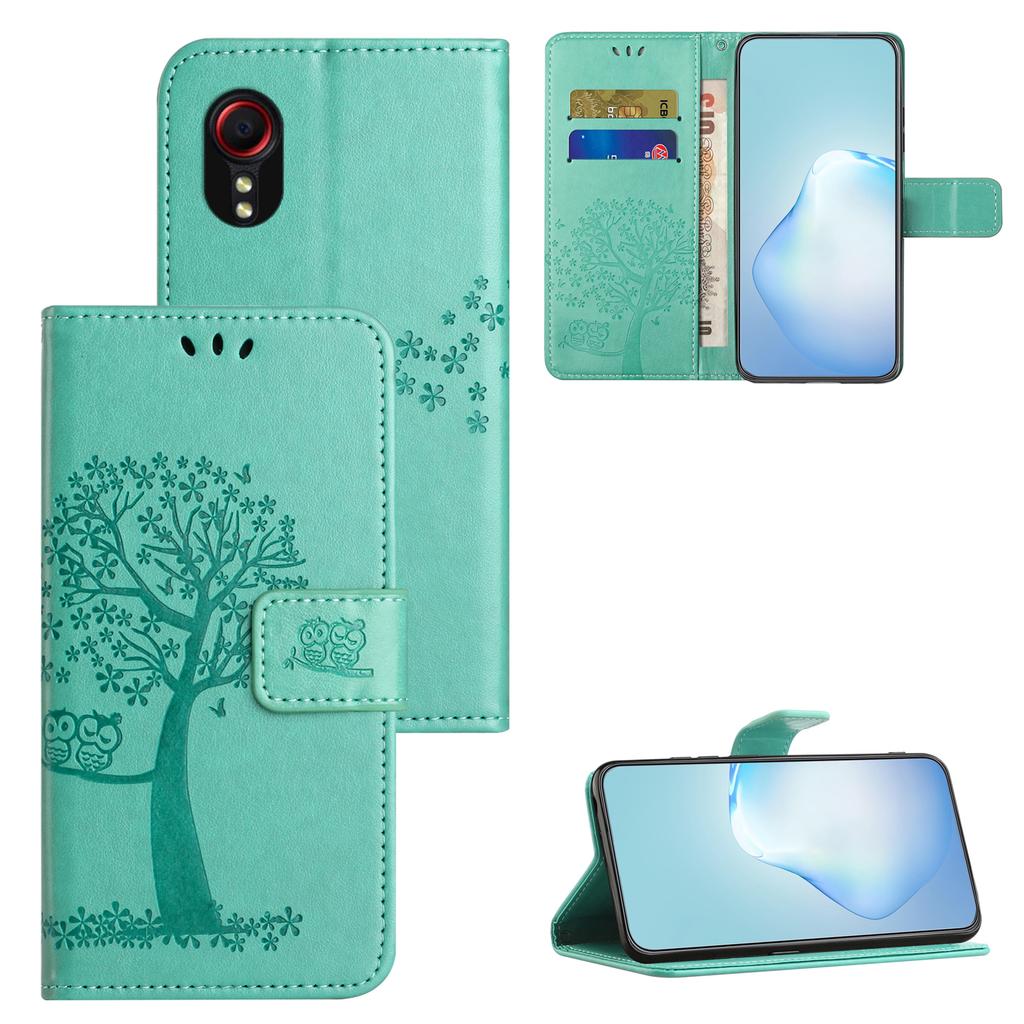 For Samsung Galaxy Xcover7 Cell Phone Case Owl Tree Imprinted Leather Folding Stand Cover