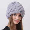 New Warm Real Fur Hat Winter Women Rex Rabbit Fur Thick Double Layer Lining Outdoor Women Beanie Cap Pineapple Round Hats