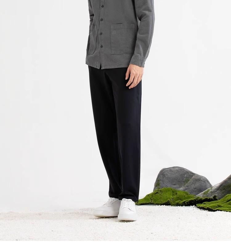 Langdeng Men's Cotton and Linen Stand Collar Long Sleeve Shirt