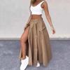 Women Round Neck Vest Elegant Women's Top Skirt Set with High Waist Split Maxi Skirt Sleeveless Crop Top Belt Solid Color