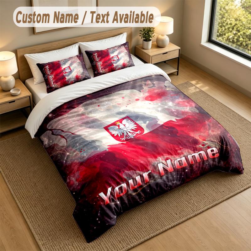 3Pcs Bedding Set Custom Name Text, 1 Sheet 2 Pillowcases Home Bed DecorPoland Football