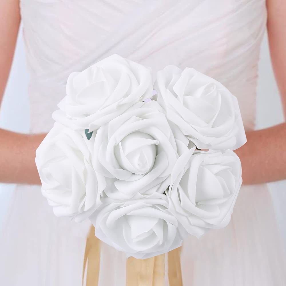 50шт искусственная пена роза искусственная роза цветок искусственная роза со стеблем DIY свадебный букет свадебный душ центральный цветочная композиция вечеринка
