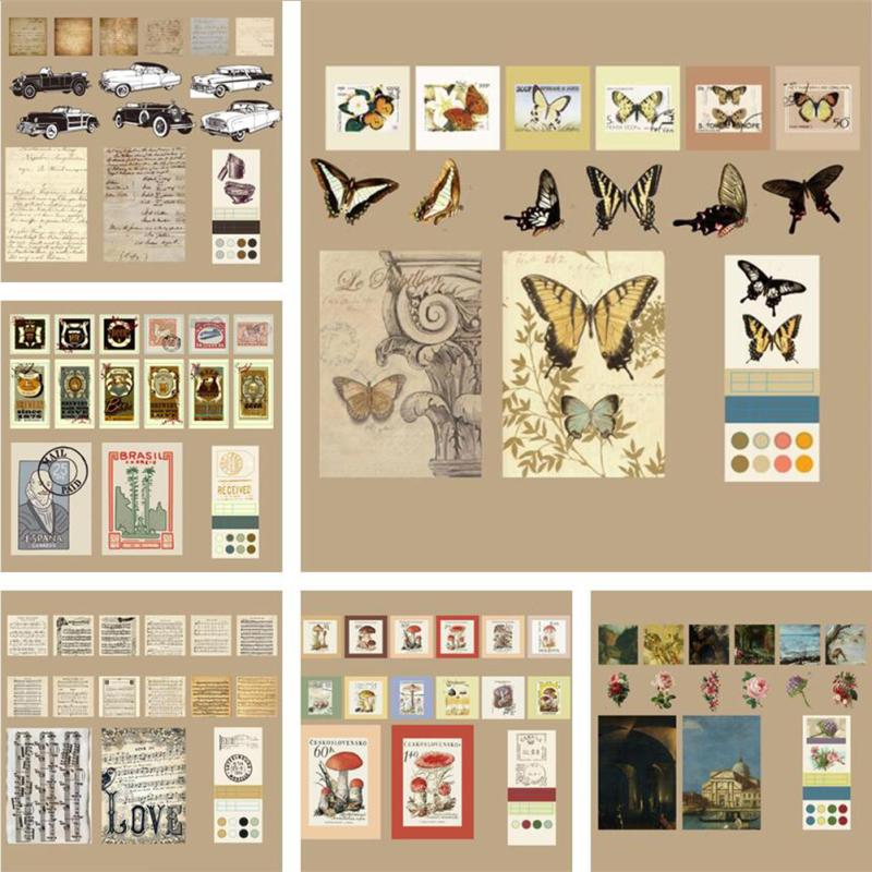LUOM 15pcs Vintage Style Material Paper Retro Diy Hand-decorated Scrapbooking Stickers For Art