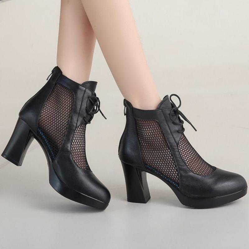 Весенние новые дизайнерские сетчатые босоножки с перекрестными ремешками на высоком каблуке, элегантные, для вечеринок, женские, удобные, легкие, сандалии, размеры 35---42