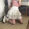 Pleated A-line Mini Skirt White Women Ruffles Sweet Hottie Preppy Style Elastic Waist Slim Thin Casual Summer Skirts