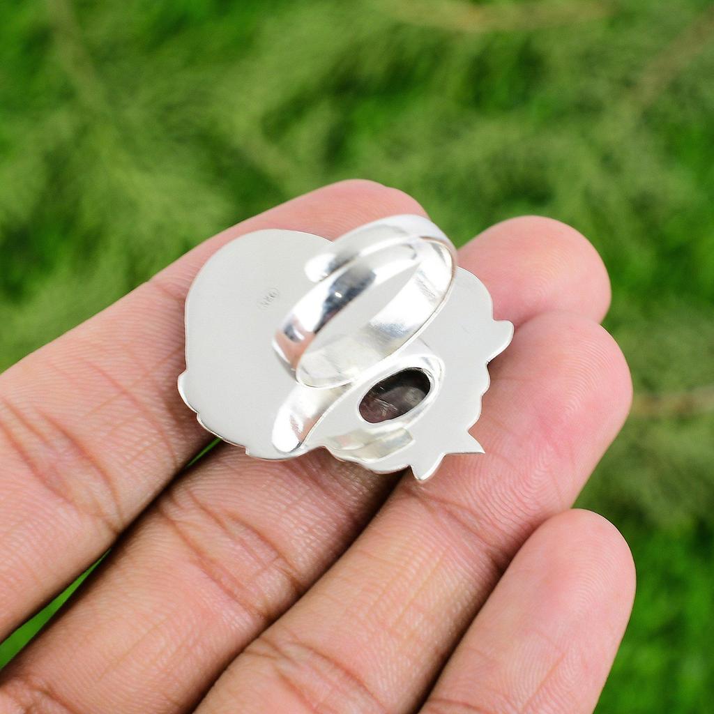 Mothers day Sale Rhodonite Gemstone 925 Sterling Silver Promise New Ring Jewelry