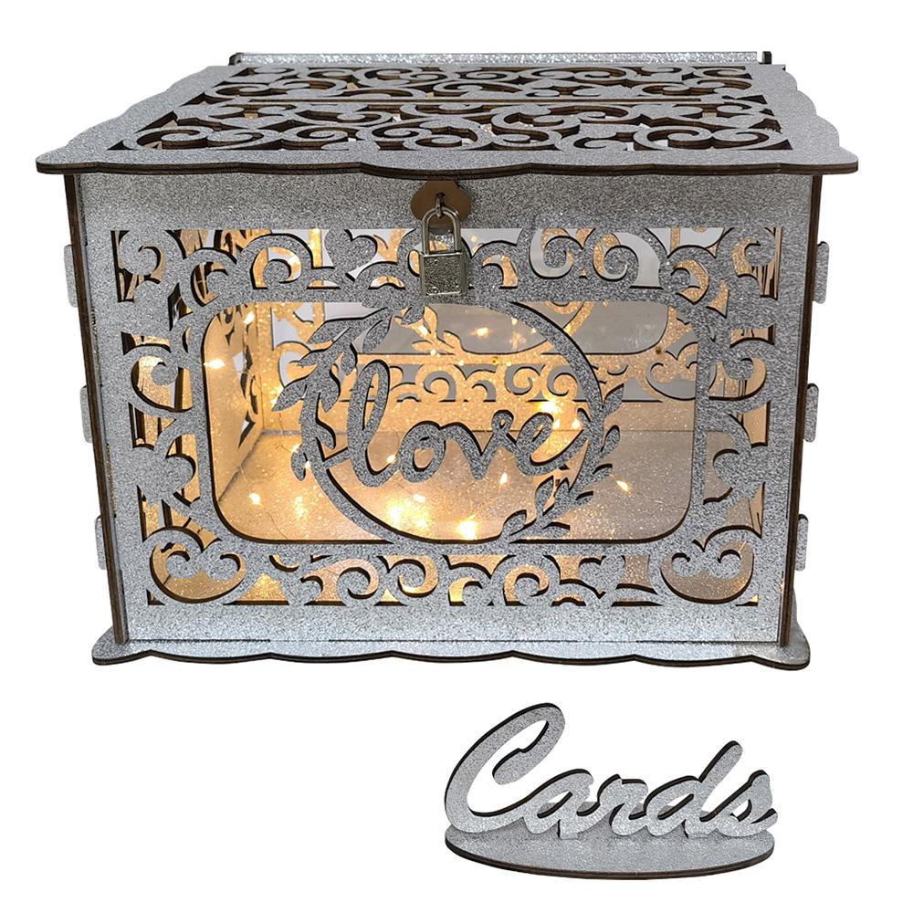 Коробка для свадебных открыток для свадебного приема. Блестящие деревянные коробки для карточек с табличкой/замком и веревкой.