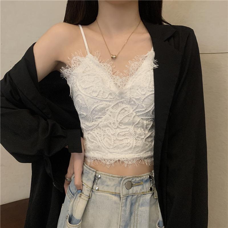 French Lace Sling Vest Women's Inner Summer Design Sense Text Outer Tube Top