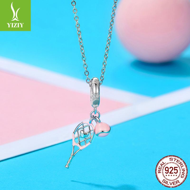 Розовый капающий теннисный кулон, изысканные и милые аксессуары для бижутерии из стерлингового серебра S925 с бусинами.