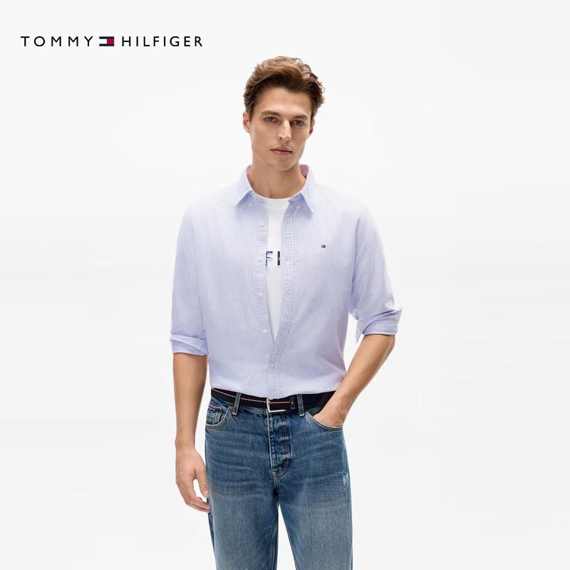 Tommy Hilfiger Мужская полосатая рубашка оксфорд с длинным рукавом