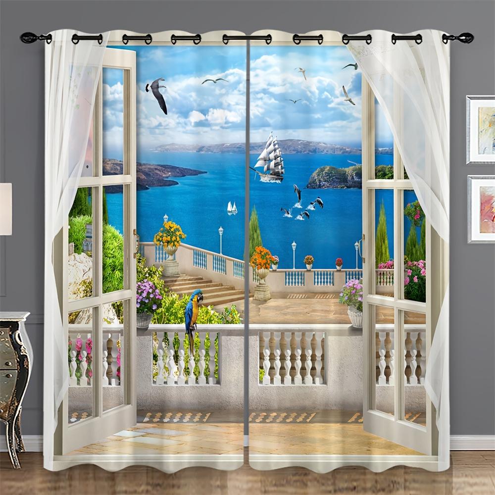 Natural Scenery Landscape Seascape Seagull Window Curtains Blinds For Living Room Bedroom Bathroom Kicthen Door Home Decor2Pcs