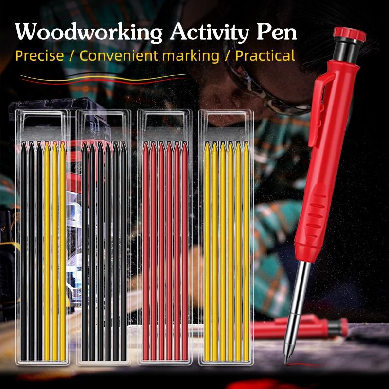 Marking Tool Solid Carpenter Pencil Set With Refill Leads Built-In Sharpener Long-Nosed Deep Hole Mechanical Pencil Marker Carpenter Scriber