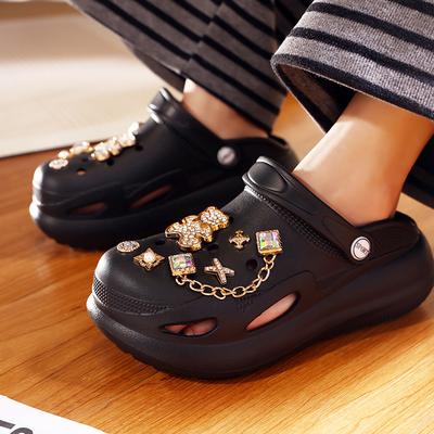 Женские туфли Niche Hole, милые туфли с медвежонком, модные тапочки с цветочным принтом, женские нескользящие сандалии двойного назначения на толстой подошве