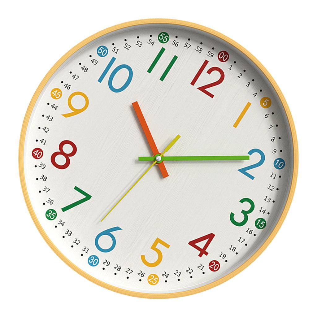 Легко читаемые цветные цифры Настенные часы Тихая работа Пластиковые часы под дерево для украшения дома, офиса, детской комнаты