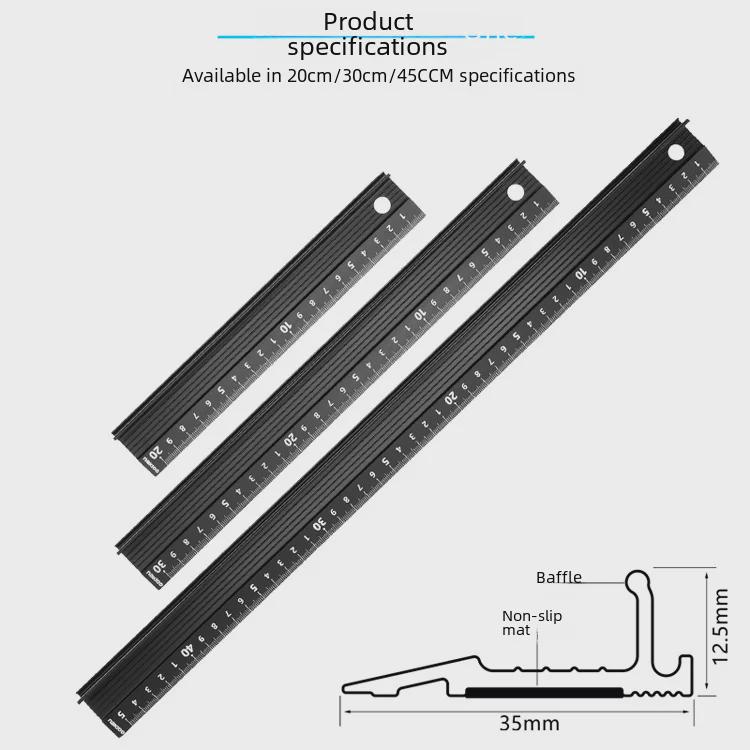 Многофункциональная защитная линейка из алюминиевого сплава - 20 см/30 см/45 см для студентов, рекламы, черчения и резки