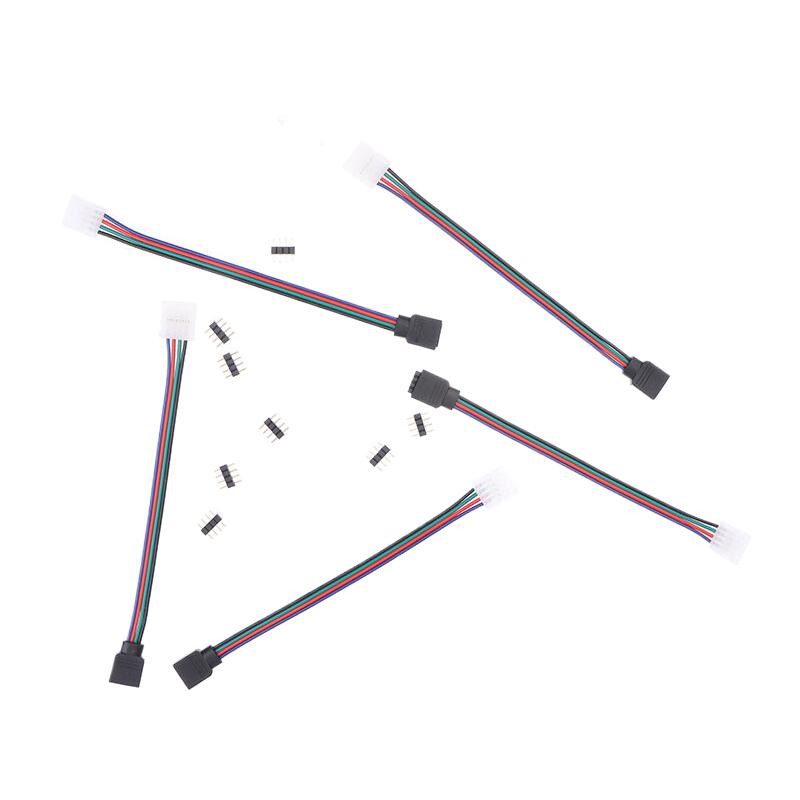 5Pcs 5050 Led Rgb Strip Light Connector 4 Pin Conductor Strip To Controller Jumper Solderless Clip On Pigtail Power Adapter