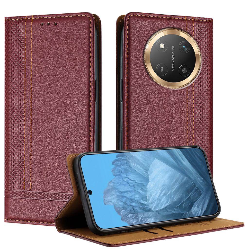 Чехол для Honor X9c 5G Кожаный чехол-подставка с L-образным сетчатым узором и слотами для карт