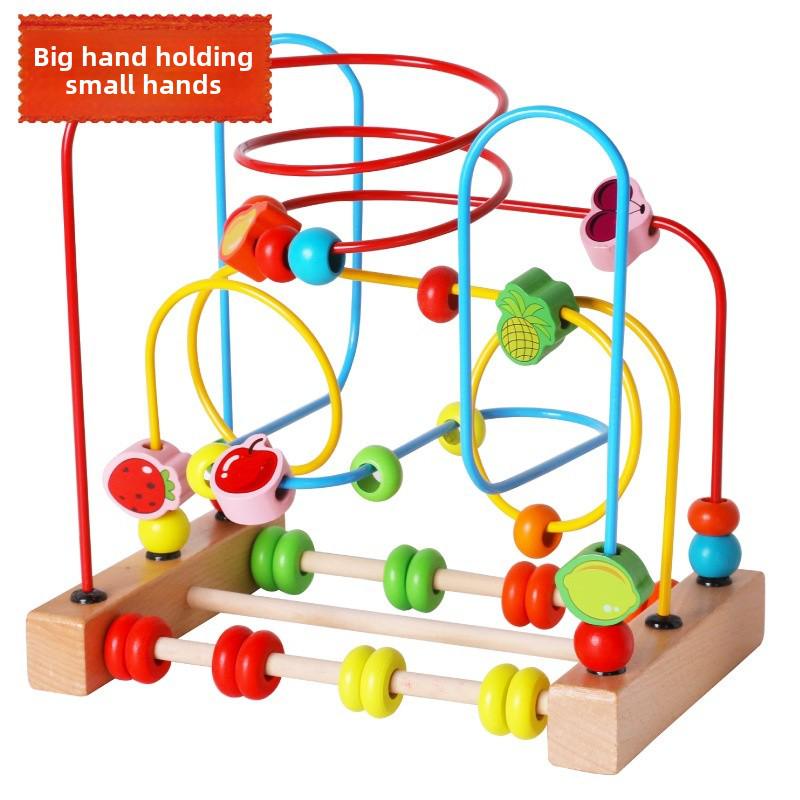 Beech Wood Baby Toy: Hand-Holding Wooden Beads with Fruit & Animal Shapes, Three-Speed Educational Design