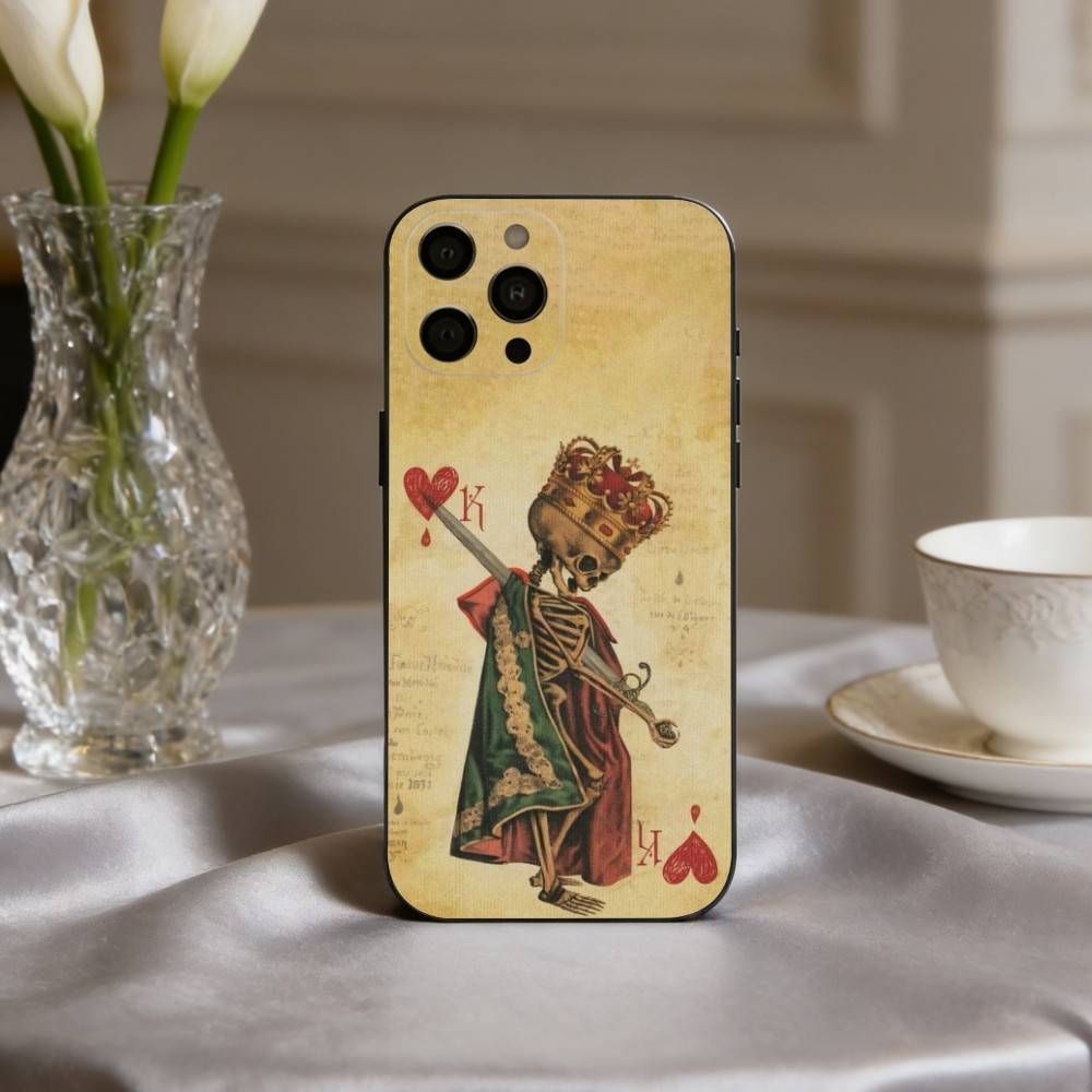 Чехол для телефона S-Skeleton Q-Королева Червей КАРТА Для iPhone 17,16,15,14,13,12,11 Plus,Pro Max,XS,Мягкий Силиконовый Черный Чехол