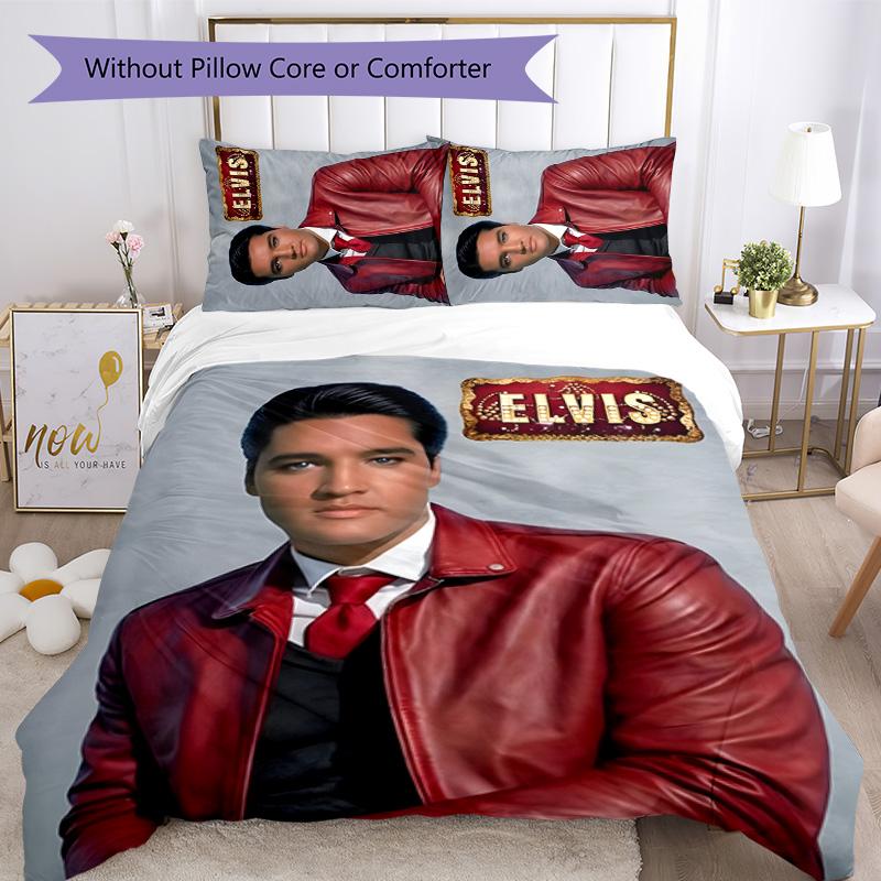 Elvis 3pcs Bedding Set Duvet Cover Closure Includes 1 Duvet Cover & 2 Pillowcases for All Seasons Bedroom Home Dorm Decor