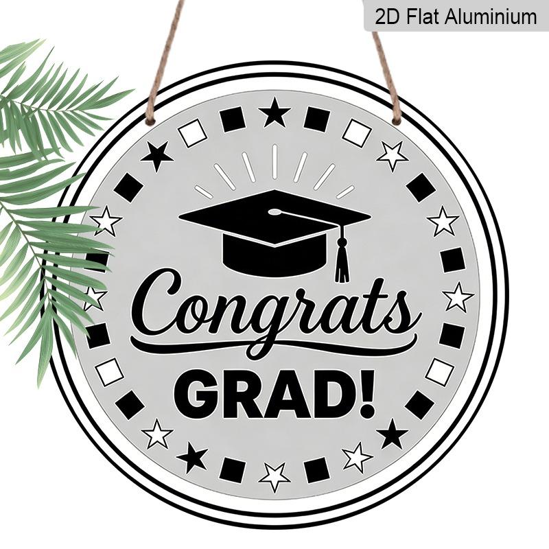 2D Flat Aluminum Graduation-themed Wall Hangings, Available in Multiple Sizes, Featuring A Black and White Badge-style Design, Are A Perfect Choice