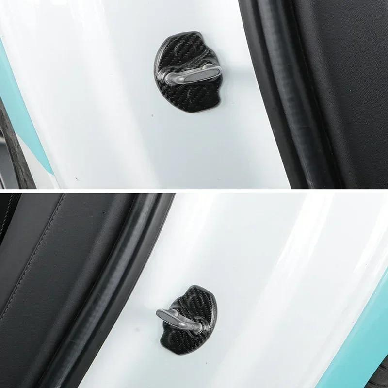 For Tesla Model Y 3 Interior Accessories Real Dry Carbon Fiber 4pcs Door Lock Buckle Protector Cover Latches Door Stopper Covers